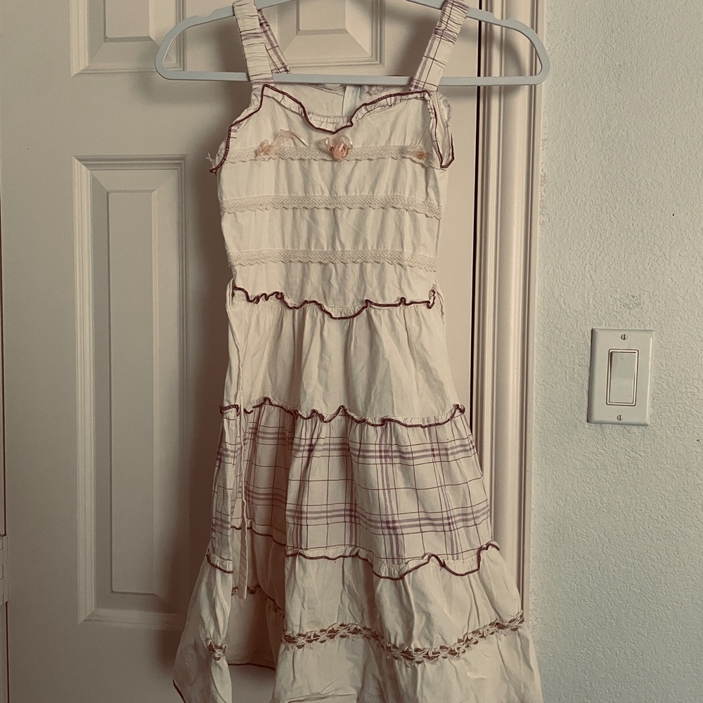 Charming Cream Kids Dress Girl 100% cotton summer dress for 5-9 yr old